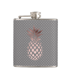 Goldene Ananas-Polka-Punkte der Rose Flachmann