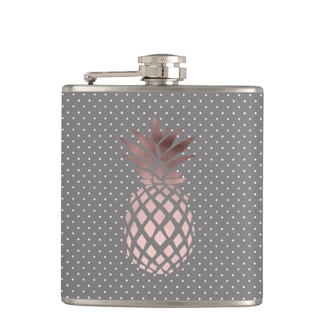 Goldene Ananas-Polka-Punkte der Rose Flachmann (Vorderseite)