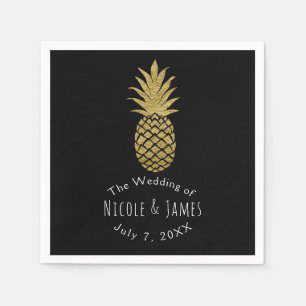 Goldene Ananas Schwarze Moderne Chic Tropische Par Serviette
