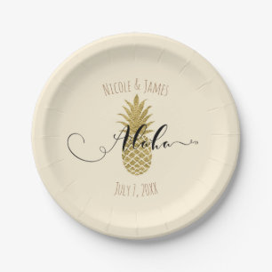 Goldene Ananascreme Tropische Elegante Hochzeit Pappteller