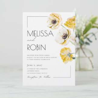 Goldene Anemonen-Blumen-Minimal-Hochzeits-Einladun Einladung