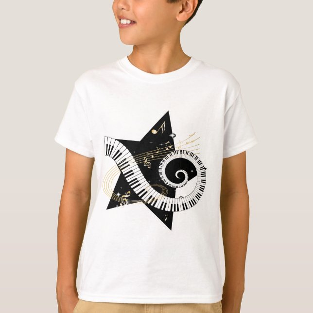 Goldene Anmerkungen des musikalischen Sternes T-Shirt (Vorderseite)