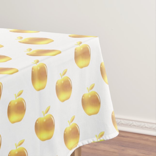 Goldene Äpfel auf weißem Tablett Tischdecke (Beispiel)