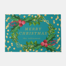 Goldene Aquamarine Familie Frohe Weihnachten Holly