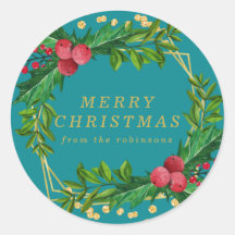 Goldene Aquamarine Familie Frohe Weihnachten Holly