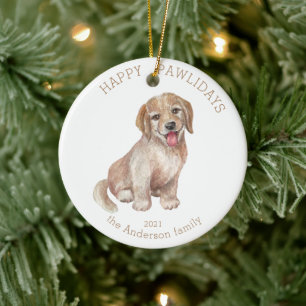 Goldene Aquarellholz-Happy-Pwlidays-Foto Keramik Ornament