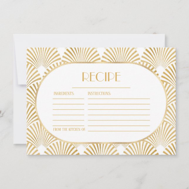Goldene Art Deco Brautparty Rezept Karte (Vorderseite)