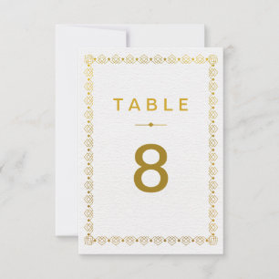 Goldene Art Deco Hochzeit Tischnummernkarte Einladung