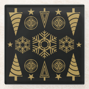 Goldene Art Nouveau-Weihnachtsdekoration Glasuntersetzer