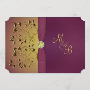 Goldene Aubergine Mit Monogramm Einladung