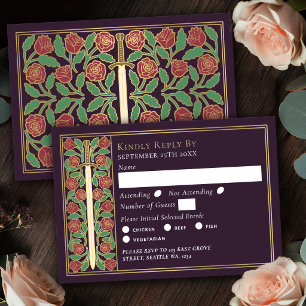 Goldene Aubergine mittelalterliches florales Schwe RSVP Karte