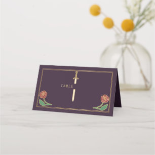 Goldene Aubergine Royal Floral Schwert Hochzeit Platzkarte