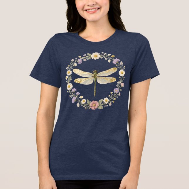 Goldene Aura Libellen Botanik Tri-Blend Shirt (Vorderseite)