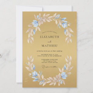Goldene Azurblaue Blätterhochzeit Einladung
