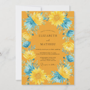 Goldene Azurblume Sonnenblume Eukalyptus Hochzeit Einladung