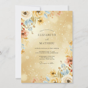 Goldene Azure-Wildflower-Hochzeit Einladung