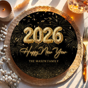 Goldene Ballon Silvesterparty Papierplatten Pappteller