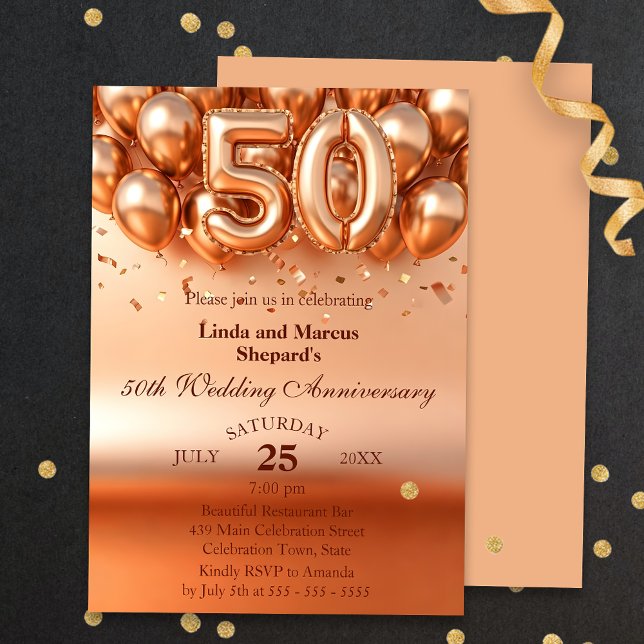 Goldene Ballons zum 50. Jahrestag der Hochzeit Einladung (Von Creator hochgeladen)