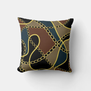 Goldene barocke Ketten, schwarze Illustration. Kissen