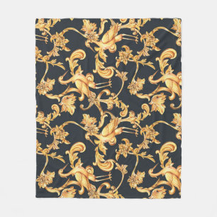 Goldene Barockkrane: Rokoko-Ornament. Fleecedecke