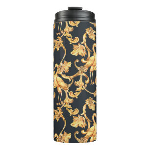 Goldene Barockkräne: Rokoko-Ornament. Thermosbecher