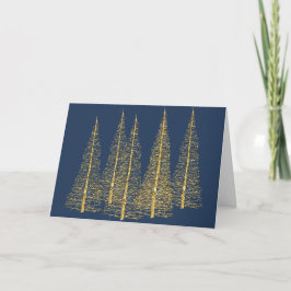 Goldene Bäume auf blauer Gruß-Weihnachtskarte Feiertagskarte