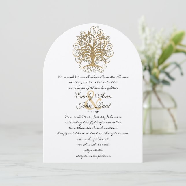 Goldene Bäume Einladung zur Hochzeit (Stehend Vorderseite)