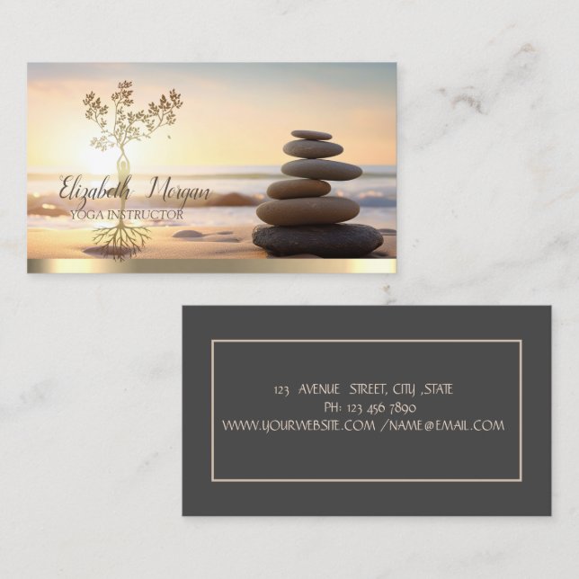 Goldene Bäume Frauen Silhouette, Zen Stones Sonnen Visitenkarte (Vorne/Hinten)
