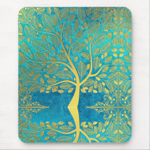 Goldene Baumreflektion über Blaue Pfaue Mousepad