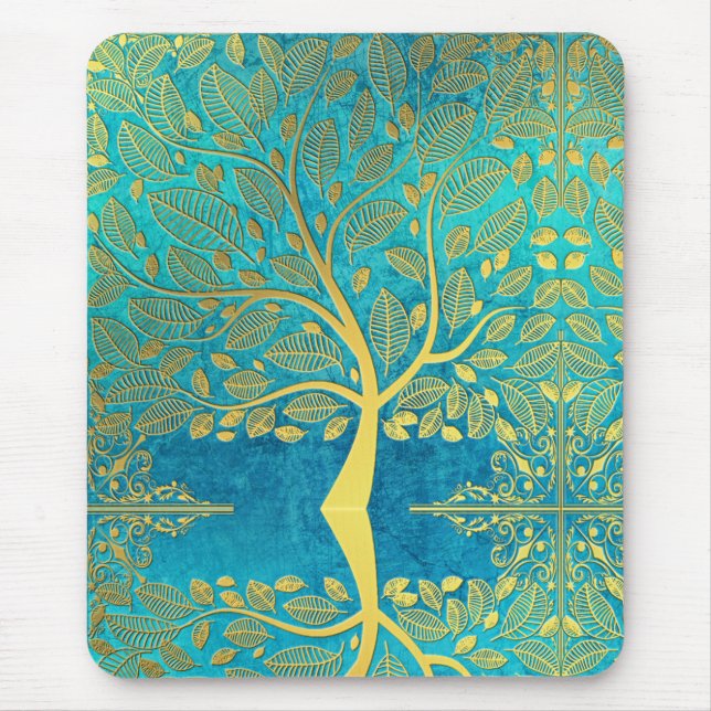 Goldene Baumreflektion über Blaue Pfaue Mousepad (Vorne)