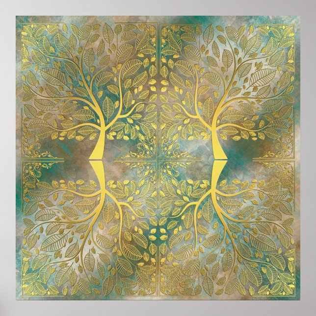 Goldene Baumreflexion auf  Poster (Vorne)