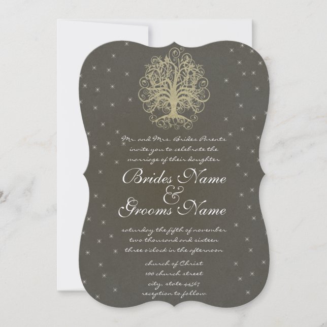 Goldene Baumwurzeln Liebe Hochzeit Einladung 4 (Vorderseite)