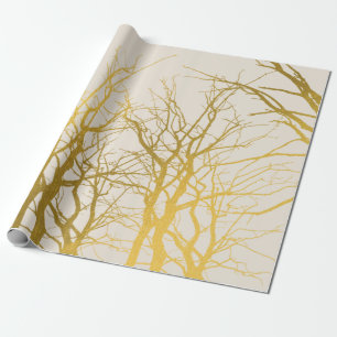 Goldene Baumzweig-Muster Beige Hintergrund  Geschenkpapier