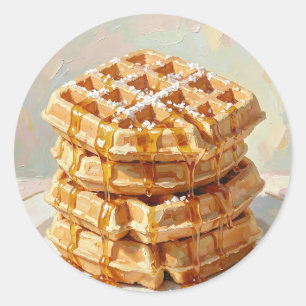 Goldene belgische Waffeln Sirup Ölmalerei Runder Aufkleber