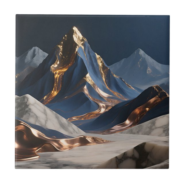 Goldene Berglandschaft aus Marmor Fliese (Vorderseite)