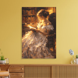 Goldene Bibliotheksglow: Visueller Impasto-Stil Leinwanddruck
