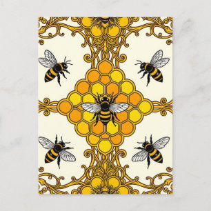 Goldene Bienen-Waben-Muster Postkarte