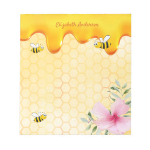 Goldene Bienen-Wabenmuster-Honig tropft Blumen Notizblock