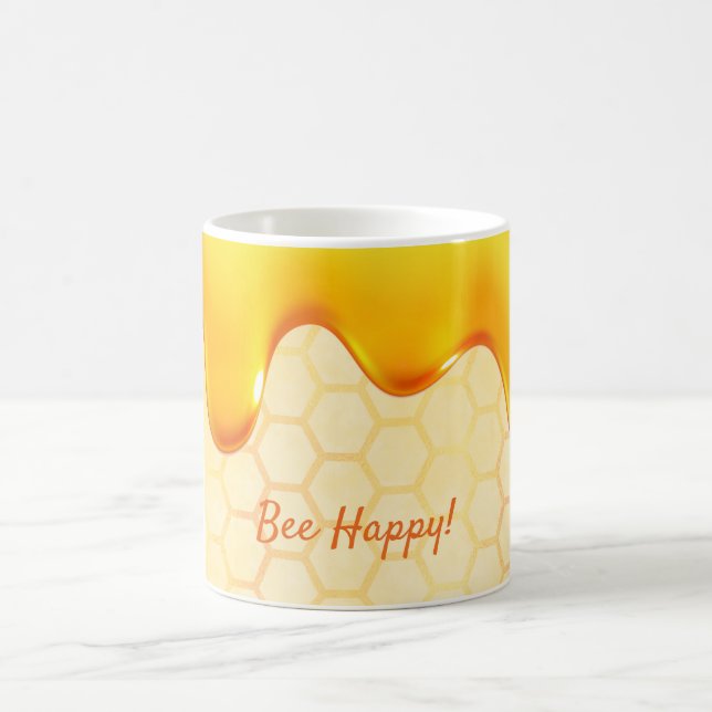 Goldene Bienenwabenmuster Honigtropfen glücklich Kaffeetasse (Mittel)