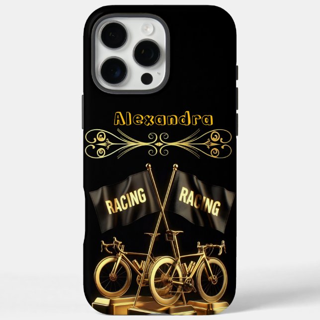 Goldene Bikefahnen in kühlem Display iPhone 16 Pro Max Hülle (Rückseite)