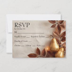 Goldene Birnen und Olivenblätter Herbsthochzeit RSVP Karte
