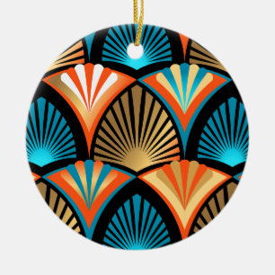 Goldene Blätter aus geometrischen Palmen im Art Dé Keramik Ornament