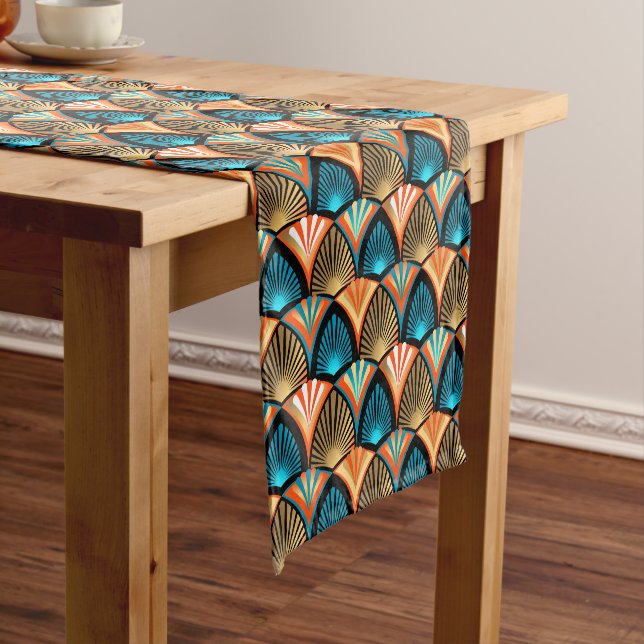 Goldene Blätter aus geometrischen Palmen im Art Dé Kurzer Tischläufer (Beispiel)