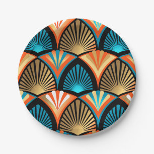 Goldene Blätter aus geometrischen Palmen im Art Dé Pappteller