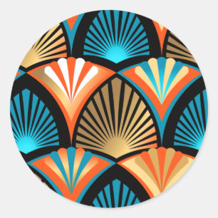 Goldene Blätter aus geometrischen Palmen im Art Dé Runder Aufkleber
