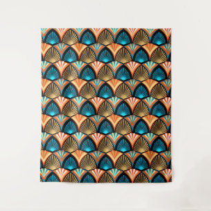 Goldene Blätter aus geometrischen Palmen im Art Dé Wandteppich