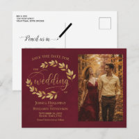 Goldene Blätter Burgunder Hochzeit Save the Date F