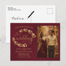 Goldene Blätter Burgunder Hochzeit Save the Date F