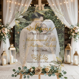 Goldene Blätter Eleganz Muslimische Hochzeit Willk Acrylschild