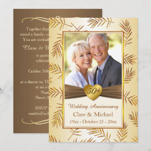 Goldene Blätter, Herz 50. Hochzeitstag Einladung